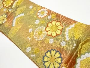 八重桜に松・波模様織出し袋帯